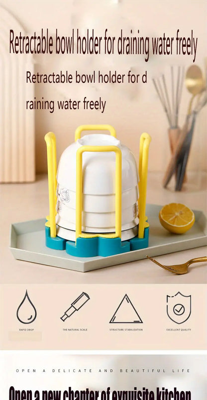 Retractable Rotating Drain Bowl Rack for Kitchen Supplies